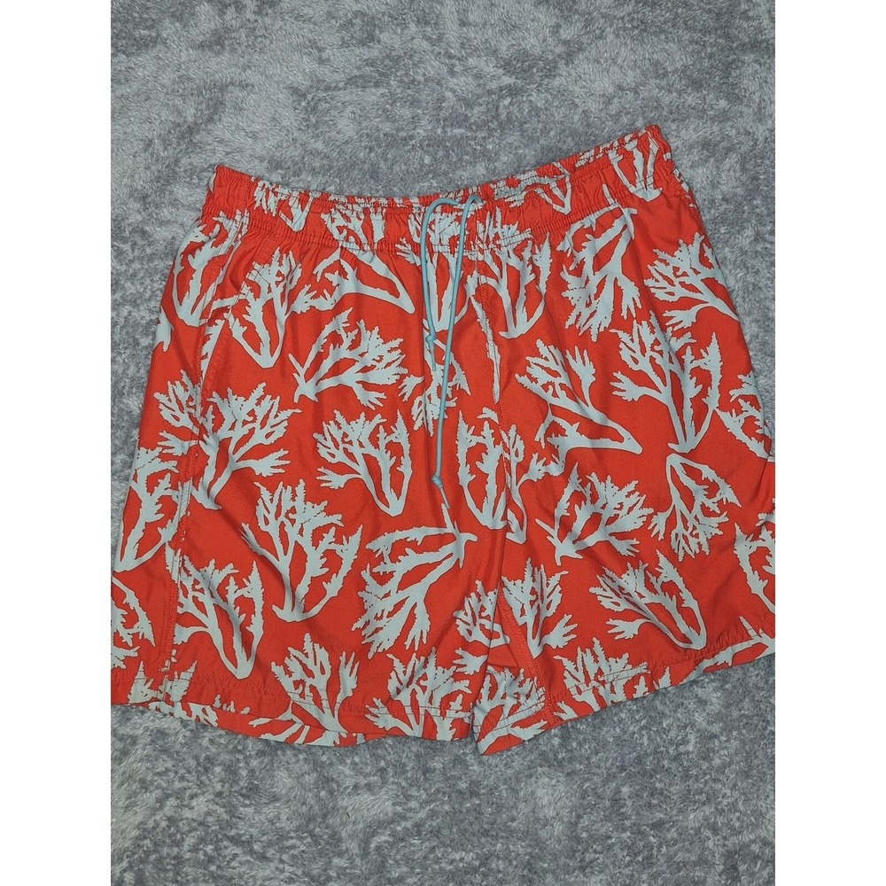 Nautica Swim Trunks Coral Print Elastic Waist QuickDry Mens Size TG Orange Beach